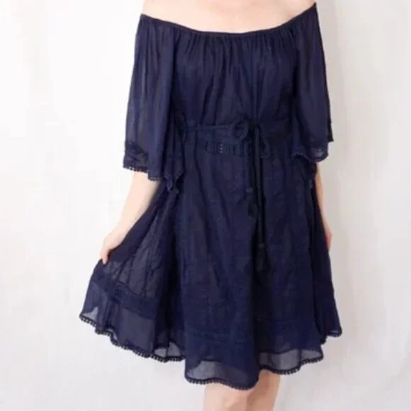 Love Sam | Dresses | Love Sam Boho Off Shoulder Navy Blue Embroidered Dress  | Poshmark